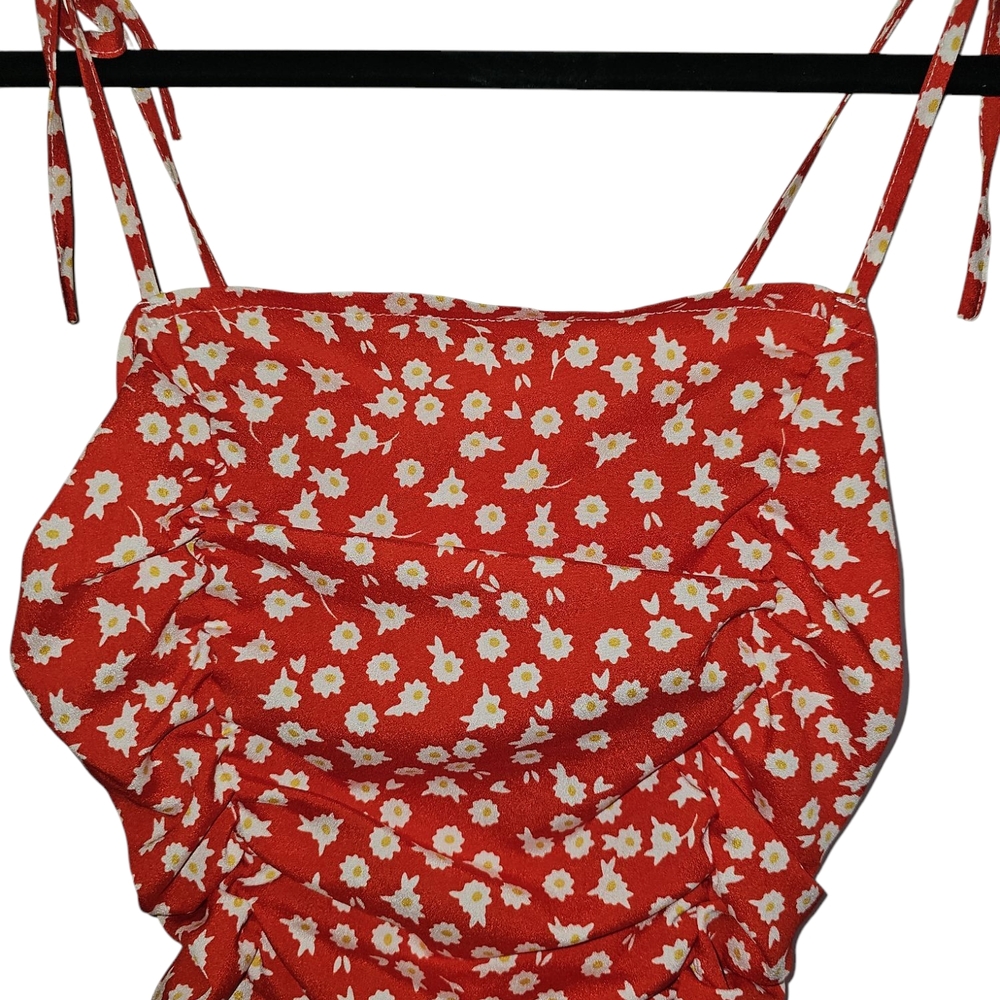 Red Floral Ruched Dress - Picture 2 of 2